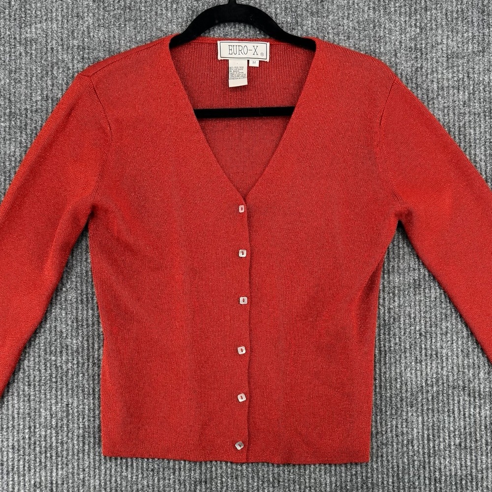 Y2K‎ Red Silk Cardigan Womens Medium Fitted Button Front Lightweight